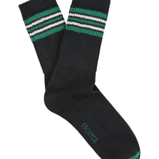 Escuyer 5 Stripes Crew Socks in zwart, groen en ecru – paar met strepen
