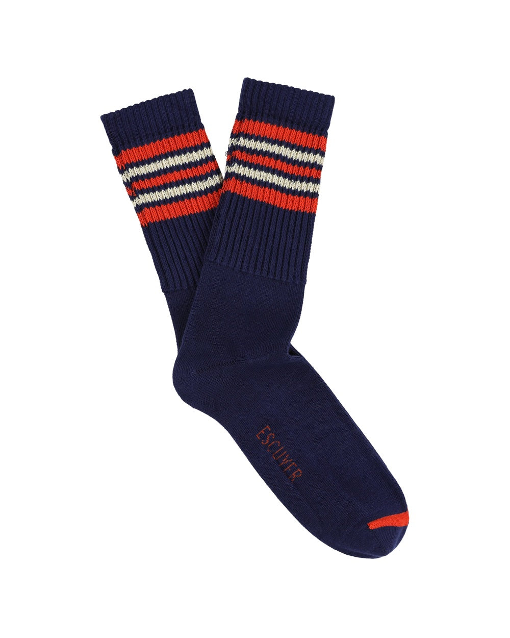 Escuyer 5 Stripes Crew Socks in blauw, oranje en ecru – paar met strepen