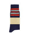 Escuyer 5 Stripes Crew Socks in blauw, oranje en ecru – sokken met papieren wikkel