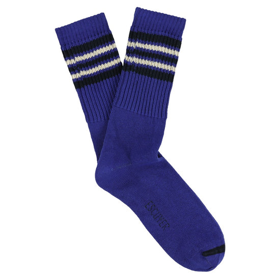 Escuyer 5 Stripes Crew Socks in helderblauw, ecru en navy – paar met strepen