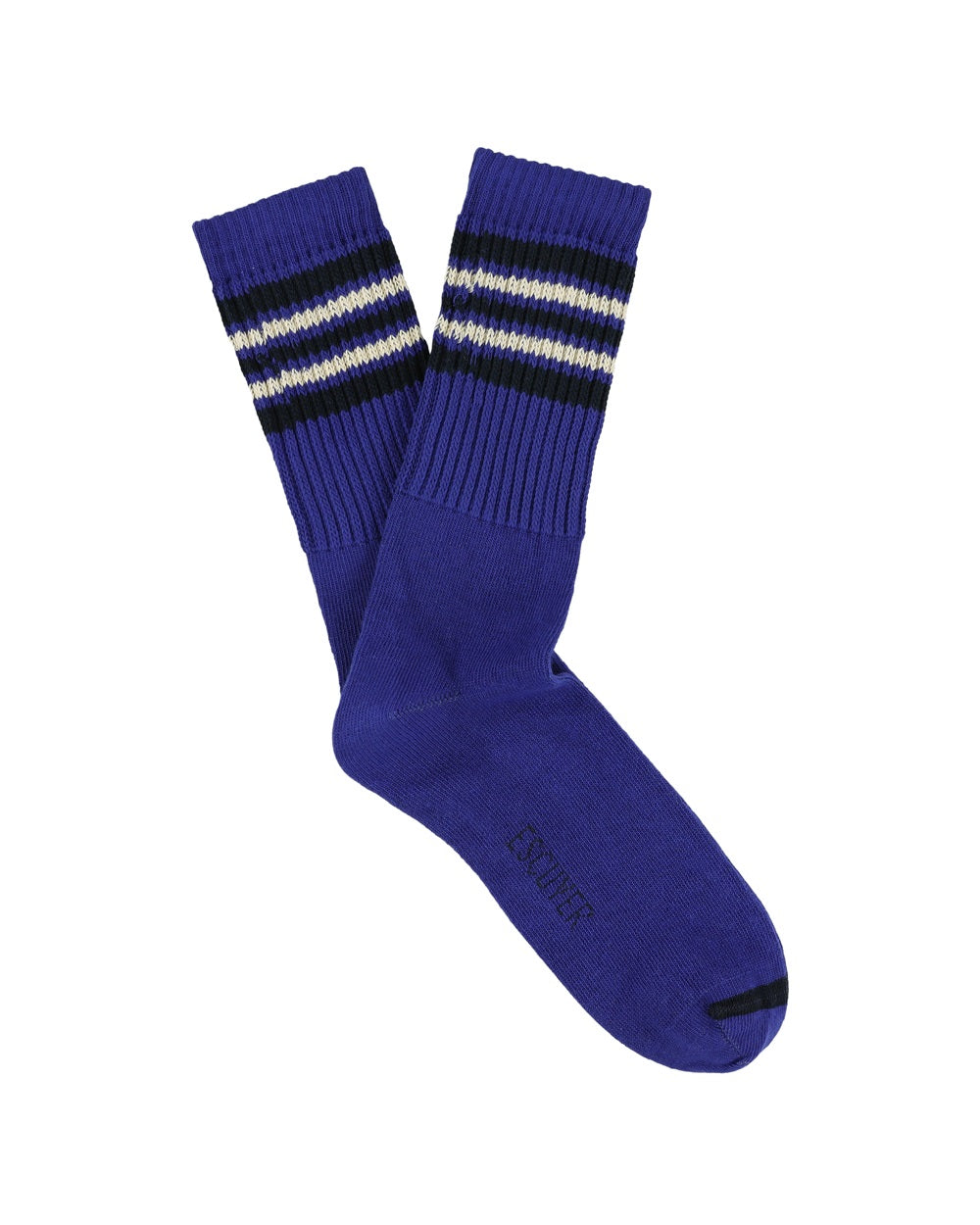 Escuyer 5 Stripes Crew Socks in helderblauw, ecru en navy – paar met strepen