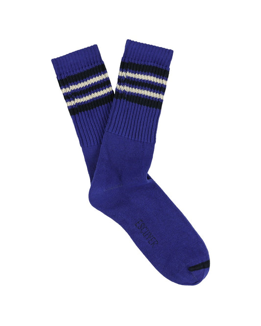 Escuyer 5 Stripes Crew Socks in helderblauw, ecru en navy – paar met strepen