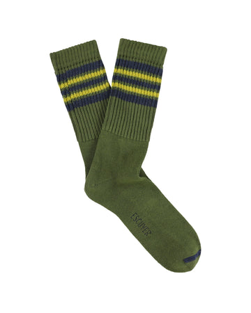 Escuyer 5 Stripes Crew Socks in khaki, blauw en geel – paar met strepen