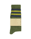 Escuyer 5 Stripes Crew Socks in khaki, blauw en geel – sokken met papieren wikkel