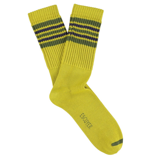 Escuyer 5 Stripes Crew Socks in geel, khaki en blauw – paar met strepen