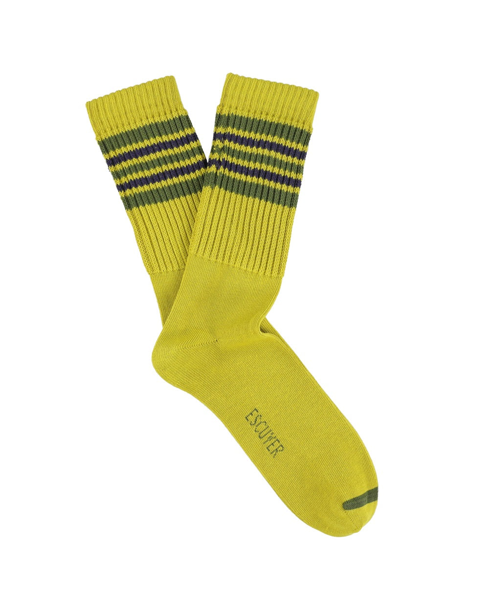 Escuyer 5 Stripes Crew Socks in geel, khaki en blauw – paar met strepen