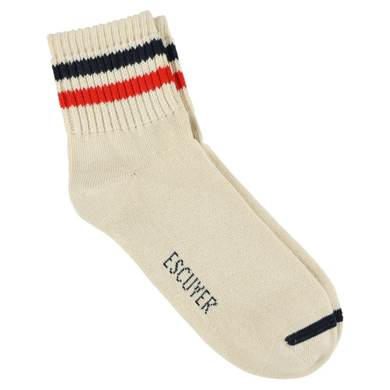 Escuyer Ankle Socks in ecru, blauw en oranje – enkele sok met strepen