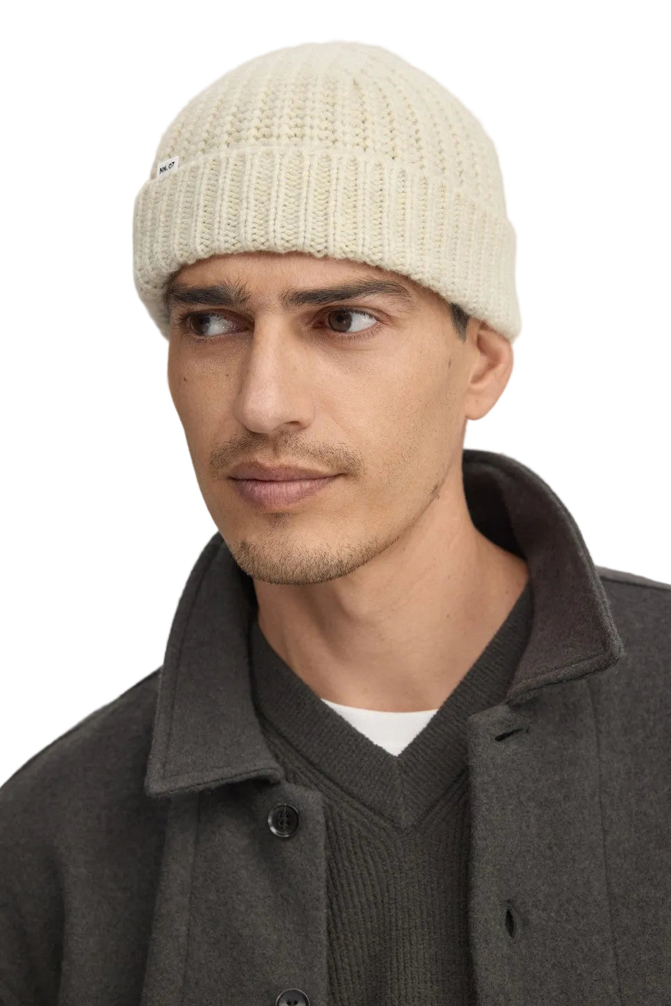 NN.07 Fisherman 6650 rib knit beanie Ivory - Checkpoint Mol