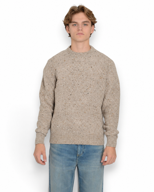 Galleria Roma beige mélange basketweave trui GC3ML WC7BD 060 gedragen door Alexander – vooraanzicht
