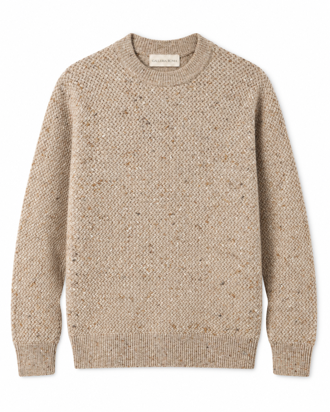 Galleria Roma beige mélange basketweave trui GC3ML WC7BD 060 – packshot met ronde hals en mandjesbreisel