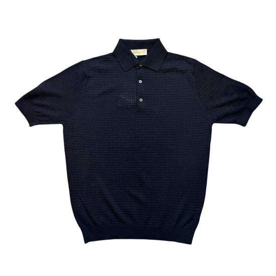 Galleria Roma Crepe Cotton Knitted Polo Navy — vooraanzicht van de gebreide polo