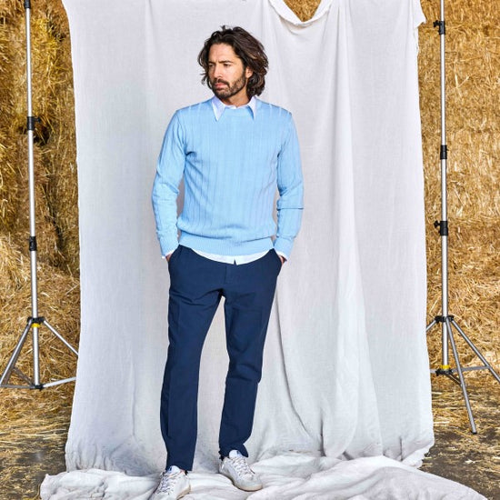 Galleria Roma GC3ML Ribbed Pullover Sky Blue – productbeeld 1