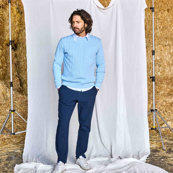 Galleria Roma GC3ML Ribbed Pullover Sky Blue – productbeeld 1