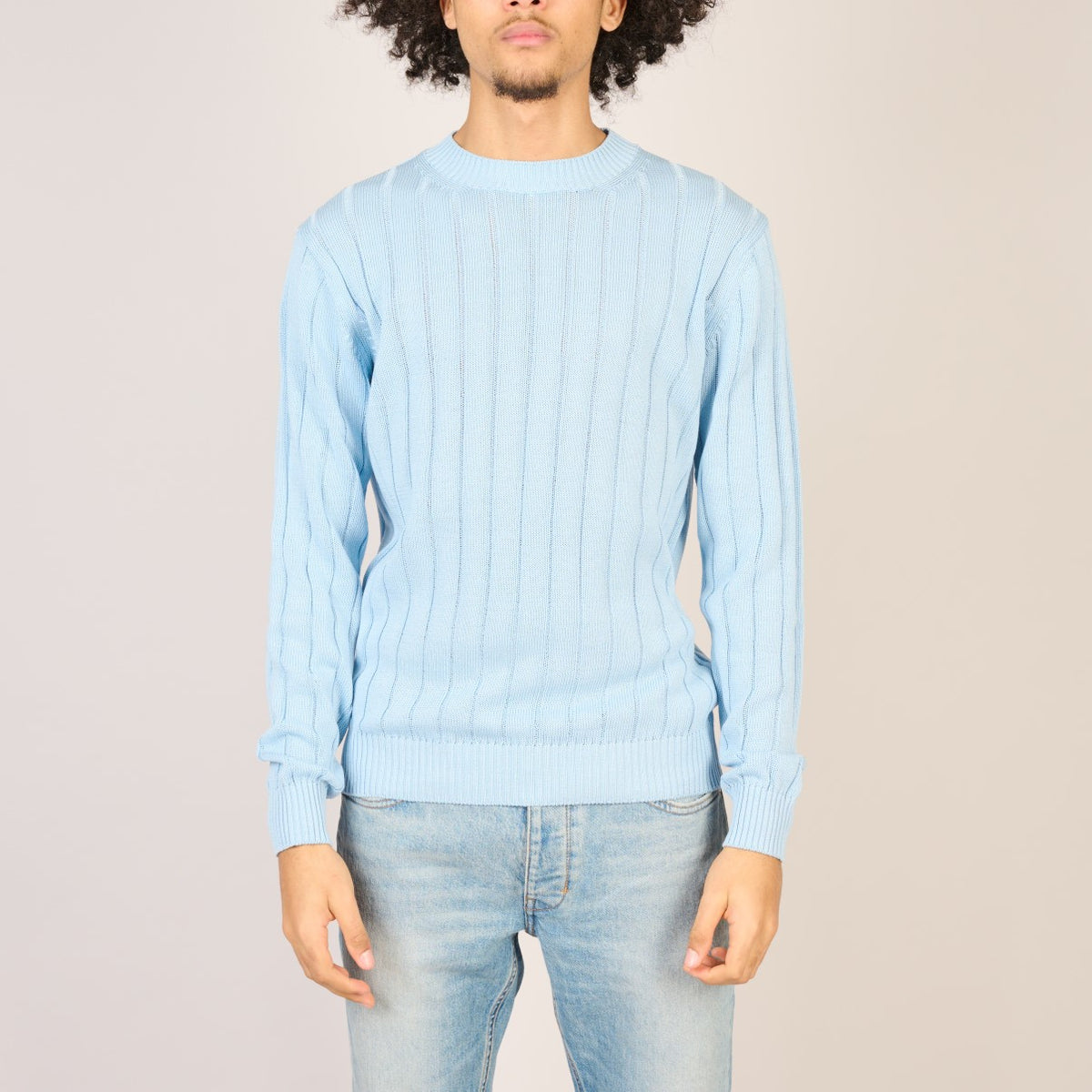 Galleria Roma GC3ML Ribbed Pullover Sky Blue – productbeeld 2