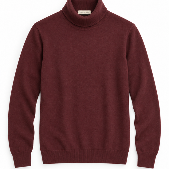 Galleria Roma Bordeaux rolkraag DV1ML WC12R 380 in wijnrood merino-cashmerebreisel met ribboorden, packshot vooraanzicht