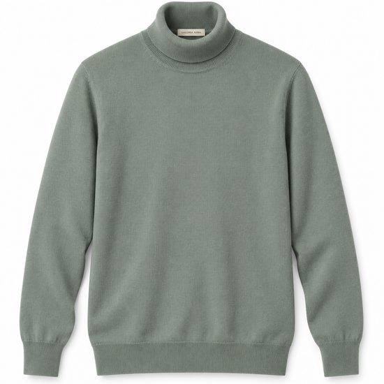 Galleria Roma Senecio Green rolkraag DV1ML WC12R 510 in zacht grijsgroen merino-cashmerebreisel, packshot vooraanzicht