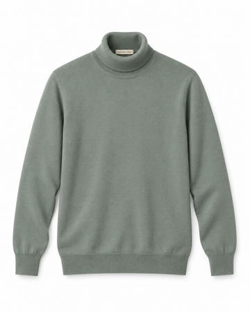 Galleria Roma Senecio Green rolkraag DV1ML WC12R 510 in zacht grijsgroen merino-cashmerebreisel, packshot vooraanzicht