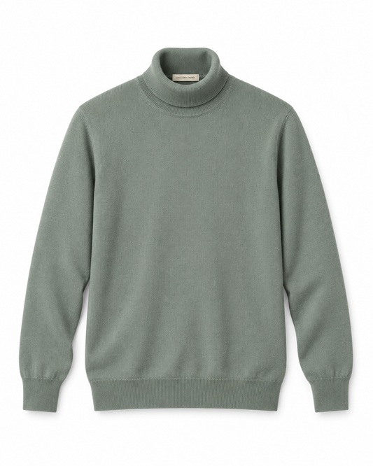 Galleria Roma Senecio Green rolkraag DV1ML WC12R 510 in zacht grijsgroen merino-cashmerebreisel, packshot vooraanzicht