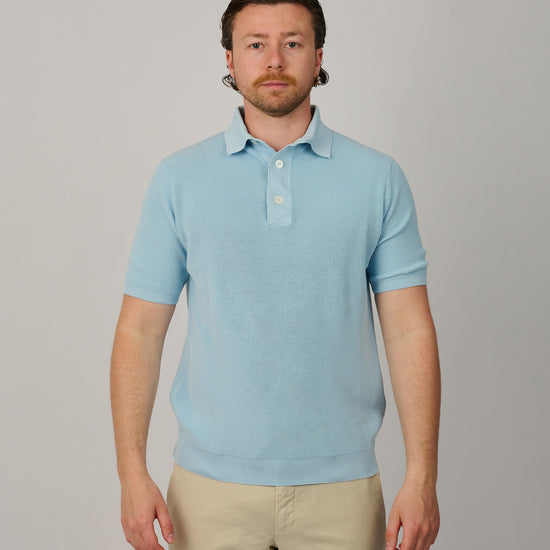 Galleria Roma Polvere knitted polo heren lichtblauw - vooraanzicht