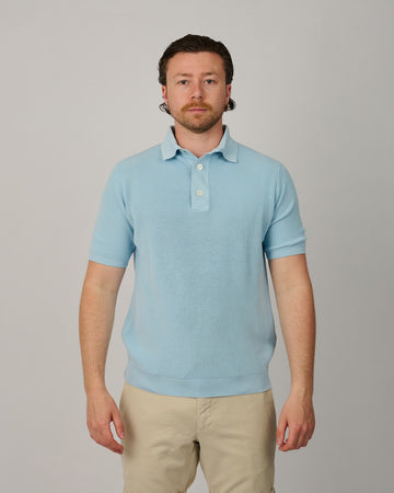 Galleria Roma Polvere knitted polo heren lichtblauw - vooraanzicht