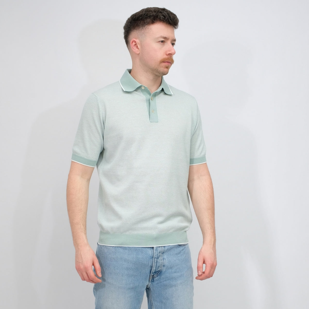 Galleria Roma Senecio Bianco Knitted Polo – productbeeld 4