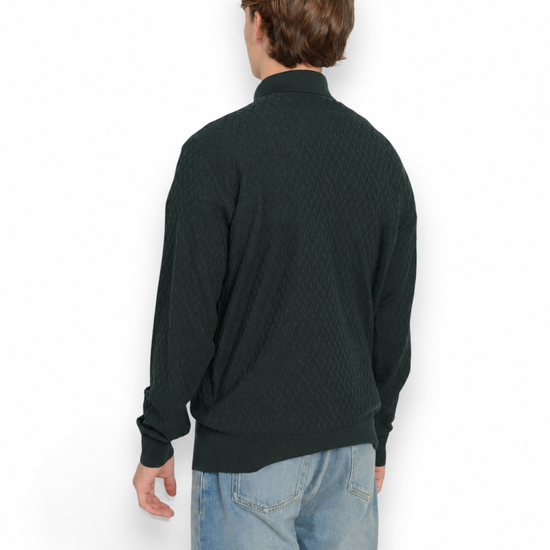 Galleria Roma Royal Merino polo Bottle Green PL1ML RM16CH 690 gedragen door Alexander — achteraanzicht