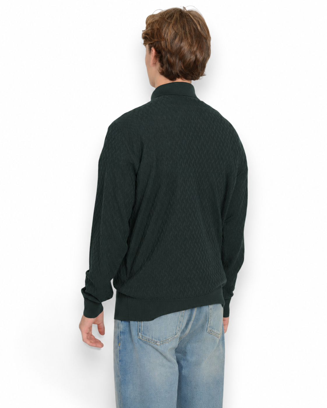 Galleria Roma Royal Merino polo Bottle Green PL1ML RM16CH 690 gedragen door Alexander — achteraanzicht