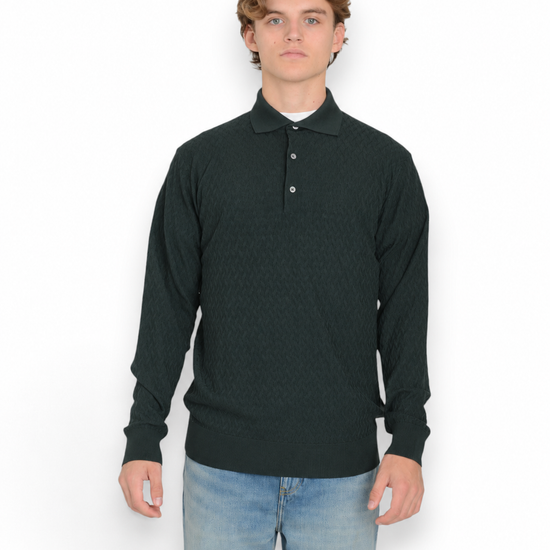 Galleria Roma Royal Merino polo Bottle Green PL1ML RM16CH 690 gedragen door Alexander — vooraanzicht