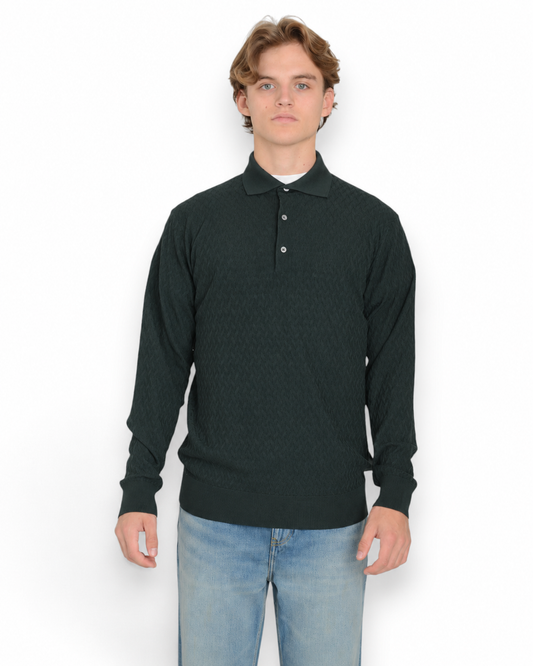 Galleria Roma Royal Merino polo Bottle Green PL1ML RM16CH 690 gedragen door Alexander — vooraanzicht