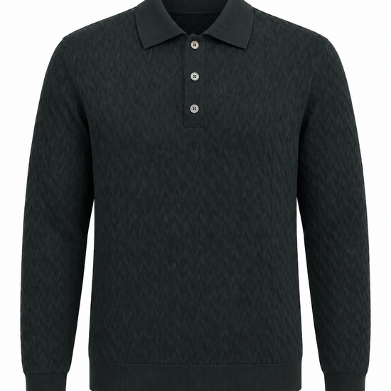 Galleria Roma Royal Merino polo Bottle Green PL1ML RM16CH 690 — packshot met geometrisch breipatroon