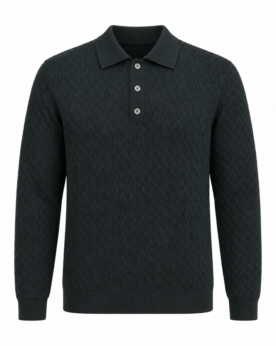Galleria Roma Royal Merino polo Bottle Green PL1ML RM16CH 690 — packshot met geometrisch breipatroon