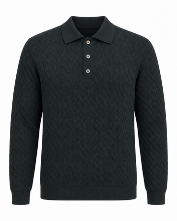 Galleria Roma Royal Merino polo Bottle Green PL1ML RM16CH 690 — packshot met geometrisch breipatroon