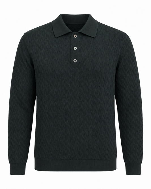 Galleria Roma Royal Merino polo Bottle Green PL1ML RM16CH 690 — packshot met geometrisch breipatroon