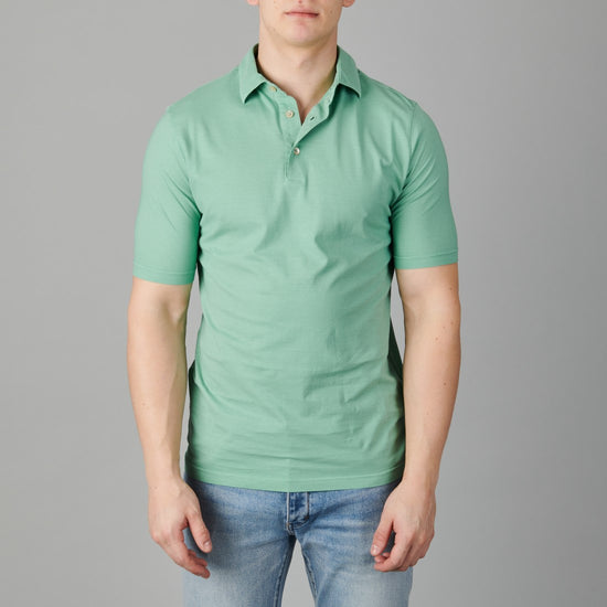 Galleria Roma Crepe Cotton Polo Aqua Verde – vooraanzicht