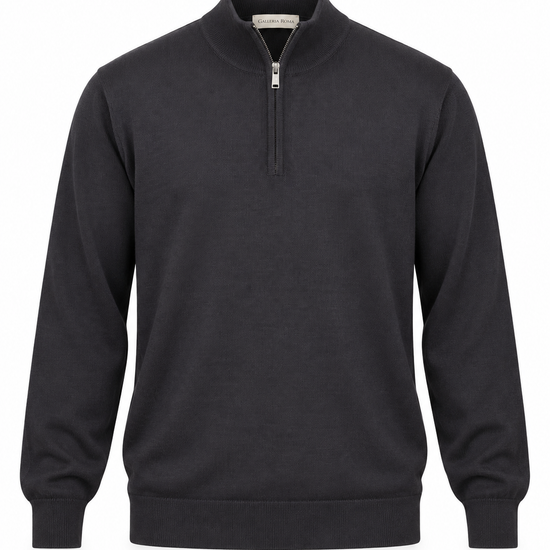 Galleria Roma Asfalto halfzip MZ1ML 960 in fijn donkergrijs merinobreisel met opstaande kraag, packshot
