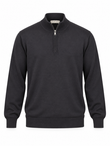 Galleria Roma Asfalto halfzip MZ1ML 960 in fijn donkergrijs merinobreisel met opstaande kraag, packshot