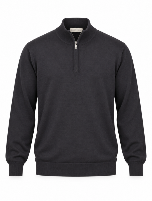 Galleria Roma Asfalto halfzip MZ1ML 960 in fijn donkergrijs merinobreisel met opstaande kraag, packshot