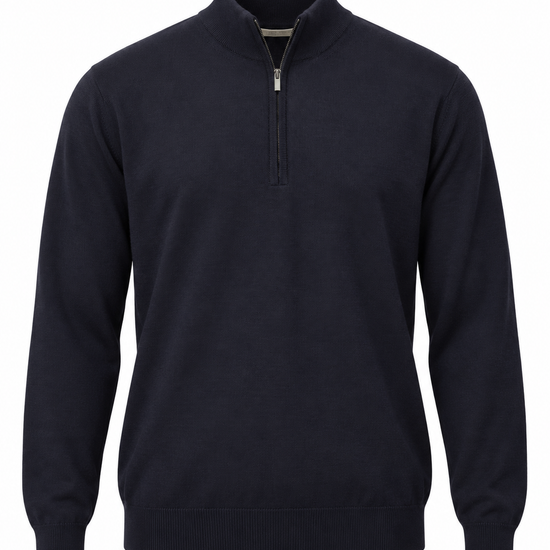 Galleria Roma navy Royal Merino-halfzip MZ1ML RM16R 890 met opstaande kraag en korte rits, packshot vooraanzicht