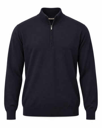 Galleria Roma navy Royal Merino-halfzip MZ1ML RM16R 890 met opstaande kraag en korte rits, packshot vooraanzicht