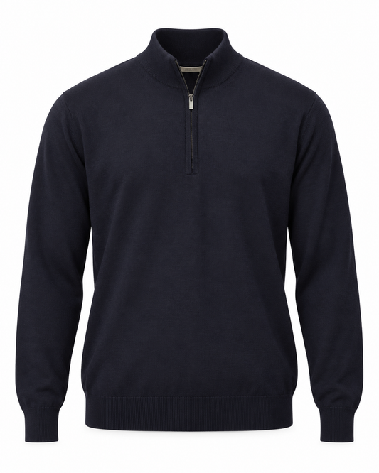 Galleria Roma navy Royal Merino-halfzip MZ1ML RM16R 890 met opstaande kraag en korte rits, packshot vooraanzicht