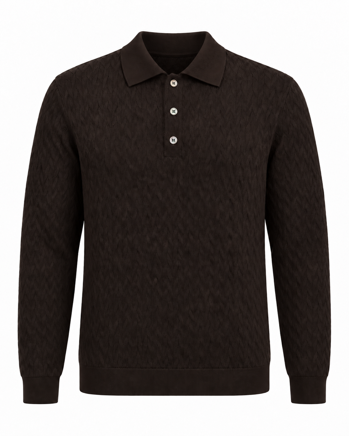 Galleria Roma Royal Merino poloshirt Caffè in diep donkerbruin met geometrisch breipatroon — PL1ML RM16CH 289