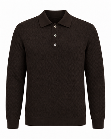 Galleria Roma Royal Merino poloshirt Caffè in diep donkerbruin met geometrisch breipatroon — PL1ML RM16CH 289