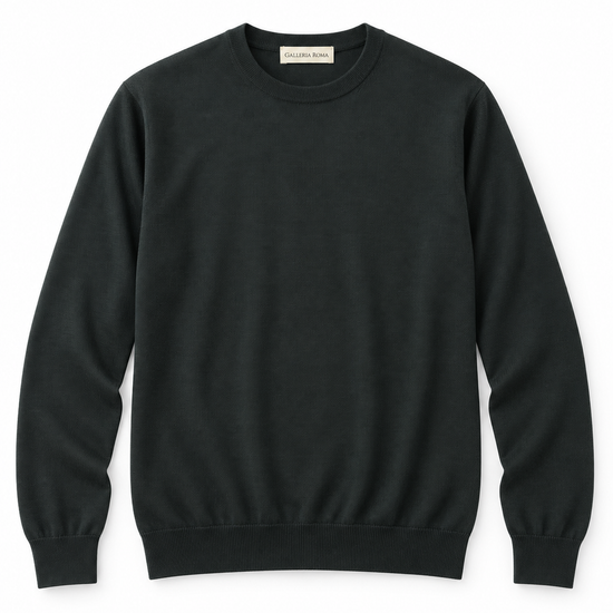Galleria Roma Verde Scuro rondehalstrui GC1ML RM16R 690 in zeer fijn donkergroen Royal Merino-breisel, packshot vooraanzicht