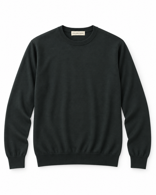 Galleria Roma Verde Scuro rondehalstrui GC1ML RM16R 690 in zeer fijn donkergroen Royal Merino-breisel, packshot vooraanzicht