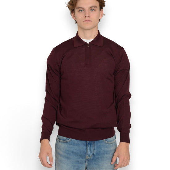 Galleria Roma Royal Merino Zip Poloshirt Marsala gedragen door Alexander — vooraanzicht