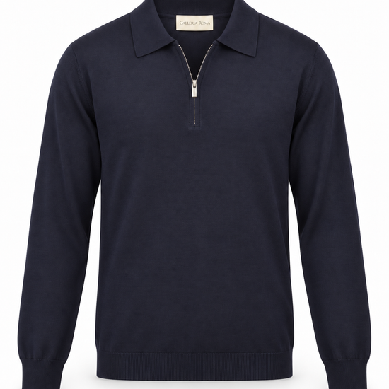 Galleria Roma navy ritspolo PZ1ML RM16R 890 in zeer fijn Royal Merino-breisel, packshot vooraanzicht