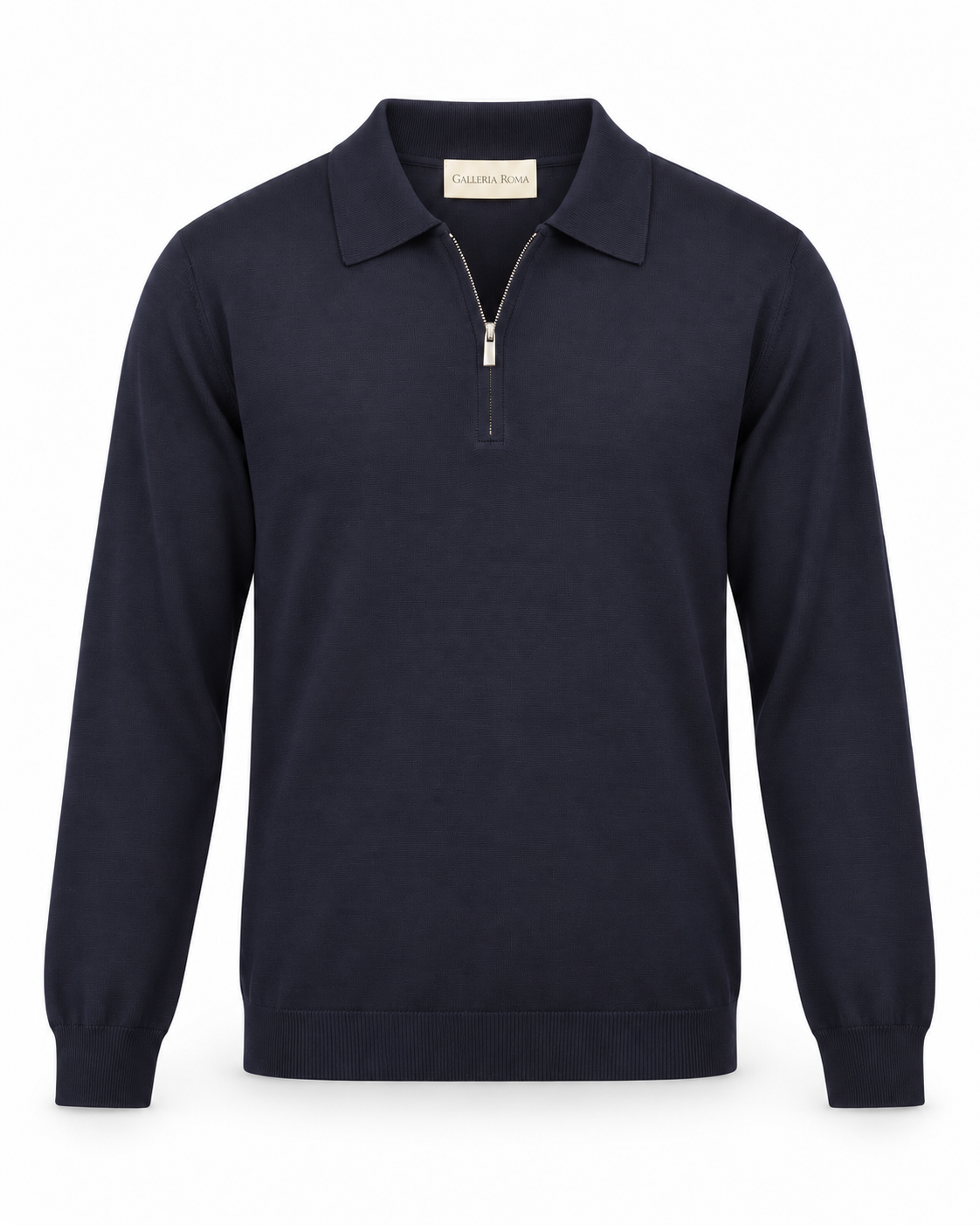 Galleria Roma navy ritspolo PZ1ML RM16R 890 in zeer fijn Royal Merino-breisel, packshot vooraanzicht