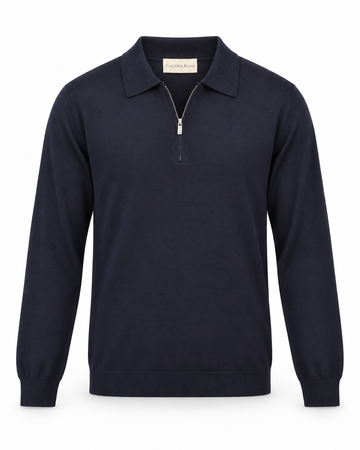 Galleria Roma navy ritspolo PZ1ML RM16R 890 in zeer fijn Royal Merino-breisel, packshot vooraanzicht