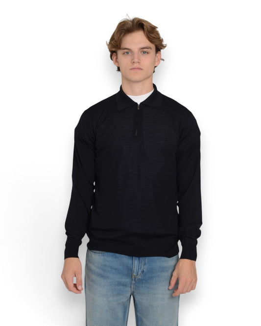 Galleria Roma Royal Merino Zip Poloshirt Navy gedragen door Alexander — vooraanzicht