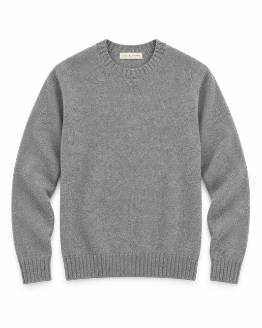 Galleria Roma Topo Grigio Mélange rondehalstrui GC3ML WC7R 940 met grijs gemêleerd wol-cashmerebreisel en ribboorden, packshot